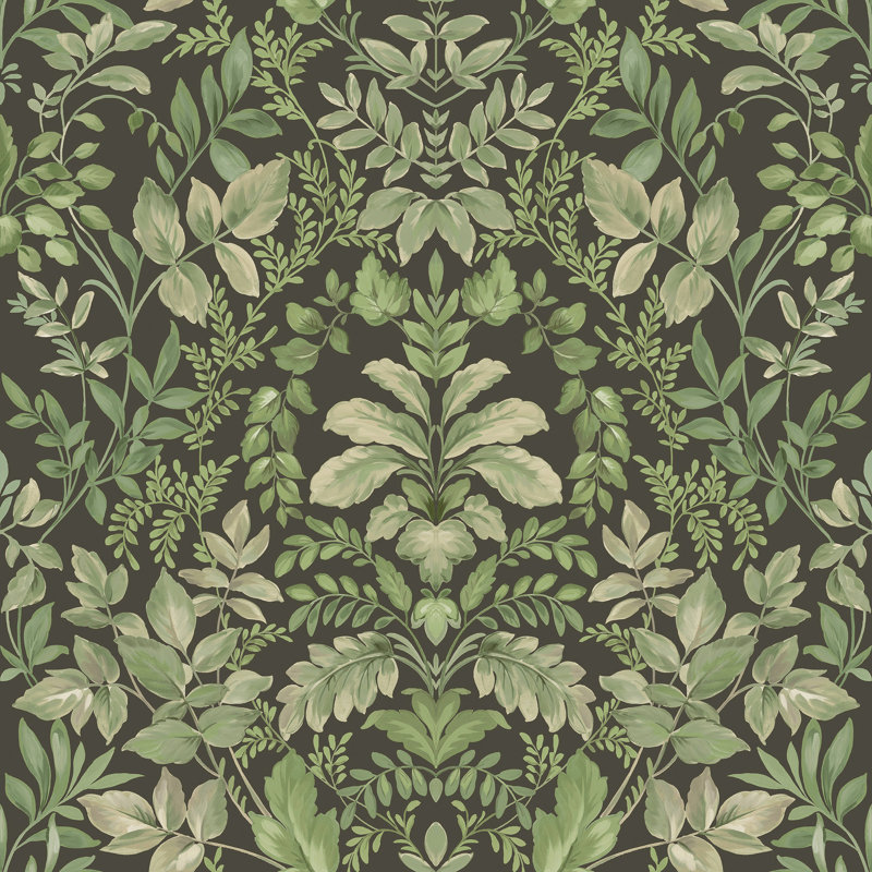 Saahith Lush Overgrown Botanical Wallpaper, Charcoal