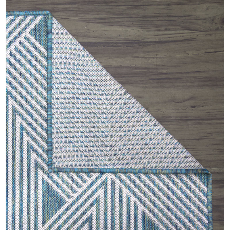 Tapis bleu sarcelle intérieur / extérieur Bertelle, Rectangle 6 pi 6 po x 9 pi
