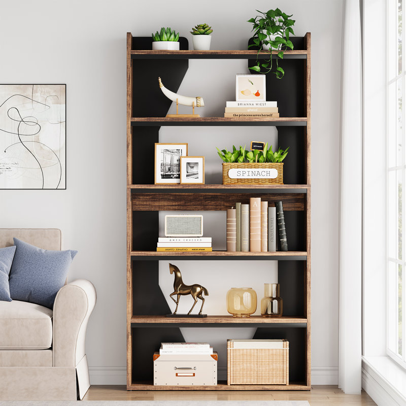 70.9 Inch Bookcase, Display Bookshelves for Home Office and Living Room, Brown and Black