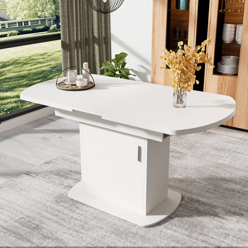 Benten Extendable Oval Dining Table, White/Silver