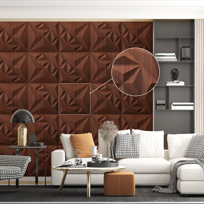 19.7"X19.7" Diamond 3D Wall Panel Walnut Wood, Walnut Wood