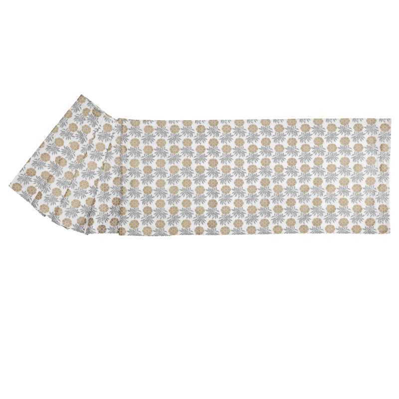 Handmade Floral Table Runnner, Beige/Gray/White
