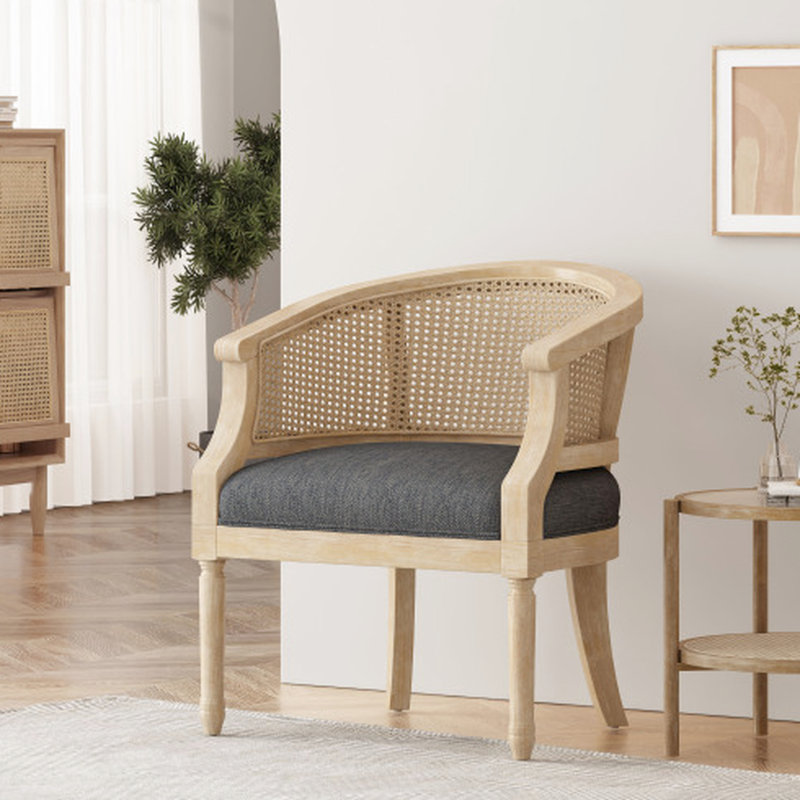 Chaise d'appoint classique avec sangle de canne et base rembourrée élégante, Gris anthracite