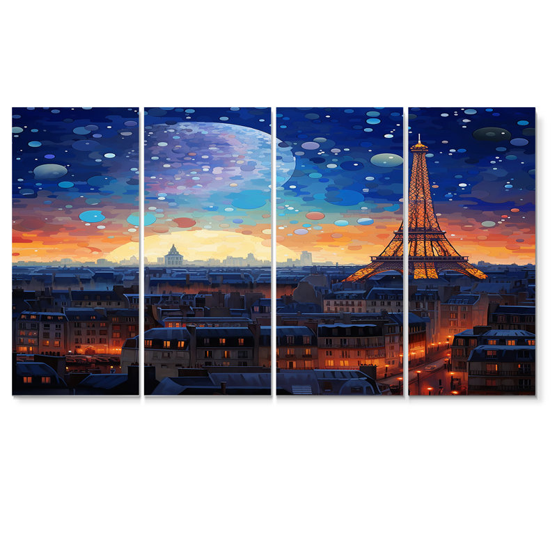Carvajal - City Paris, art mural sur toile, 4 pièces, H 28 po x l 48 po