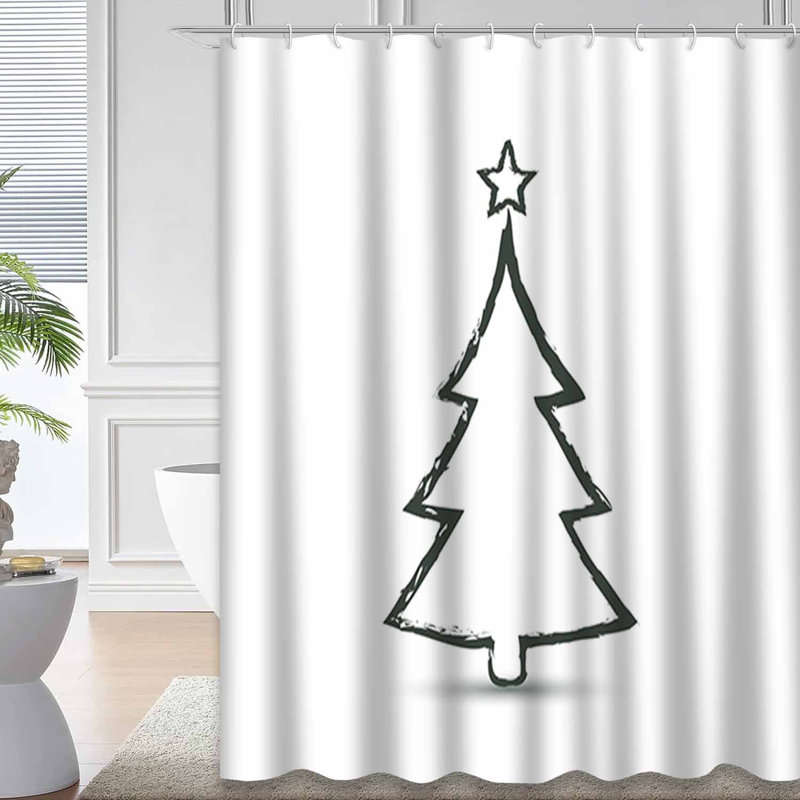 Rideau de douche à motif grunge noir avec 12 crochets Christmas Trees, L 72 po x l 84 po