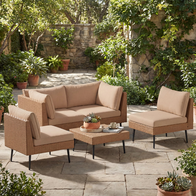 4 - Person Premium Patio Wicker Sectional Seating Group With Cushions