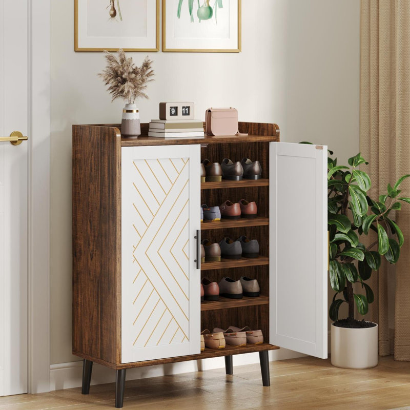  5-Tier Shoe Storage Cabinet With Adjustable Shelves, Gold