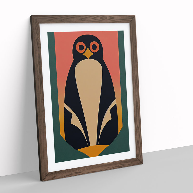 XV1022-3485X Penguin In Abstract No.5 - Print, Walnut Framed Paper, White, 64cm H x 46cm W x 3cm D