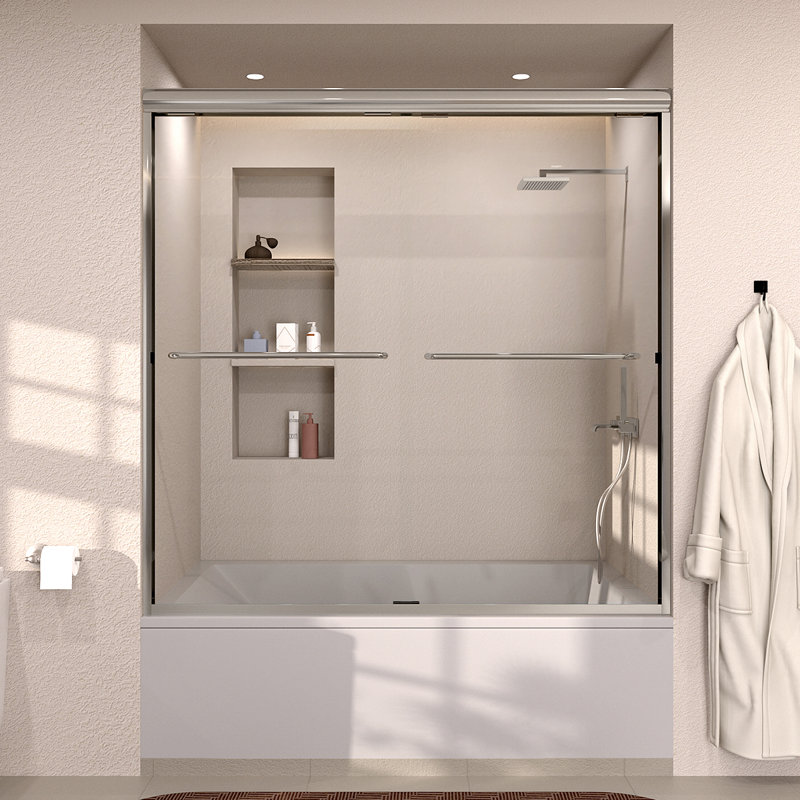 Nesso 60 In. W X 56 In. H Sliding Framed Bathtub Door And Transparent Glass in Chrome, Chrome
