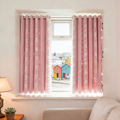 Rideaux à œillets intégrés 2 pièces, voilage en dentelle et tissu occultant haute densité, rideaux de fenêtre de style français pour la chambre à coucher, habillage de fenêtre toutes saisons multicolore