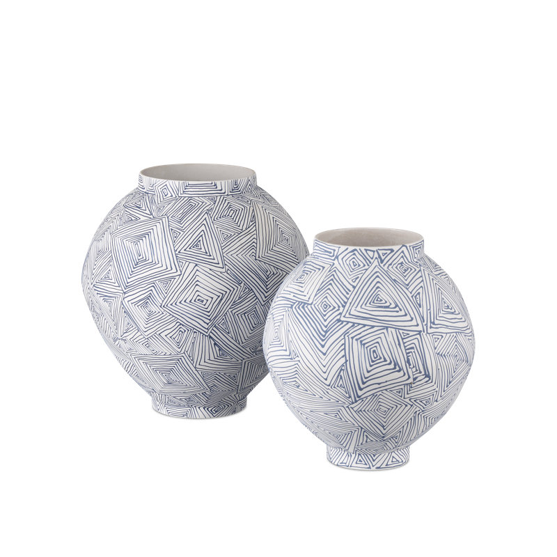 Blue Pleat Medium Vase, 10.5" H x 9.5'' W x 9.5'' D