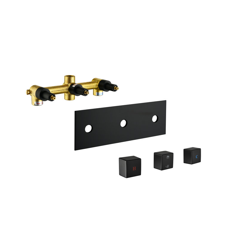 Ensemble de robinet de douche noir mat avec pomme de douche à effet de pluie de 10 pouces et pulvérisateur à main - Système de douche de luxe en laiton avec valve brute incluse