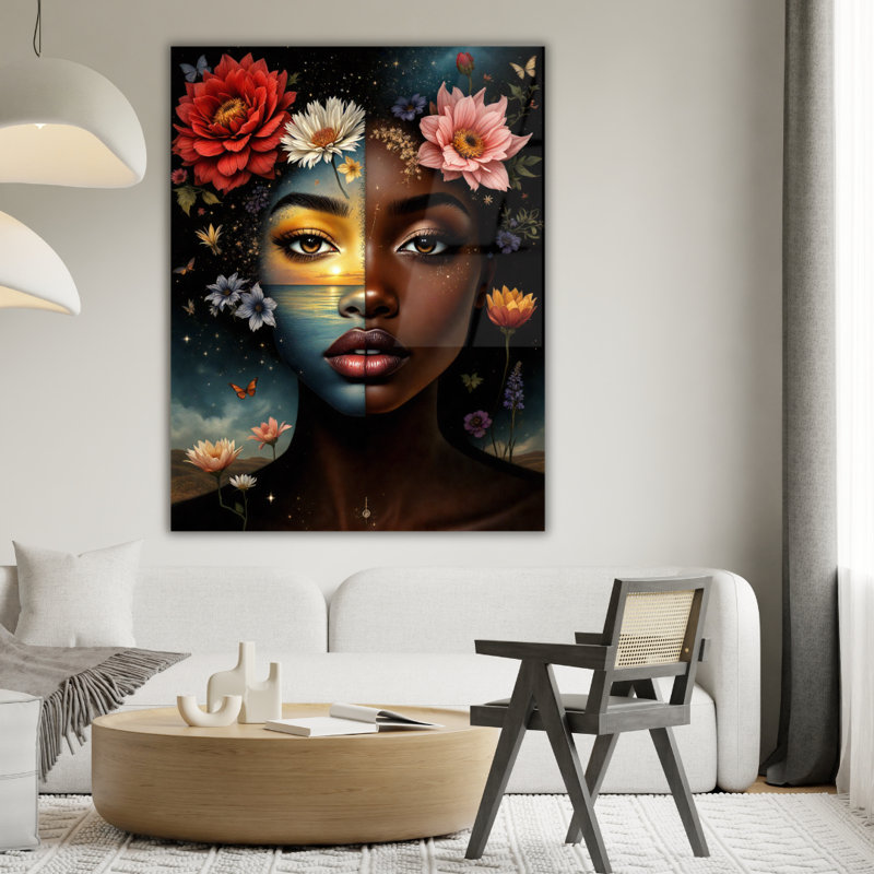 Art mural en verre trempé femme afro-américaine, H 16 po x l 12 po