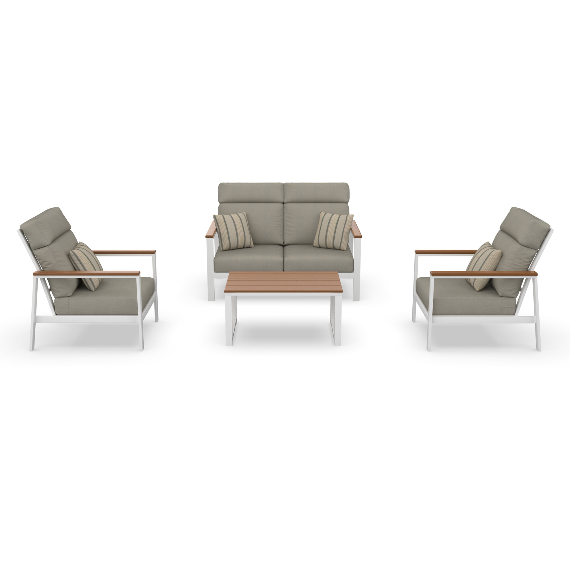 Hofman 4 Person Seating Group With Sunbrella Cushions, Brown, Spectrum Dove