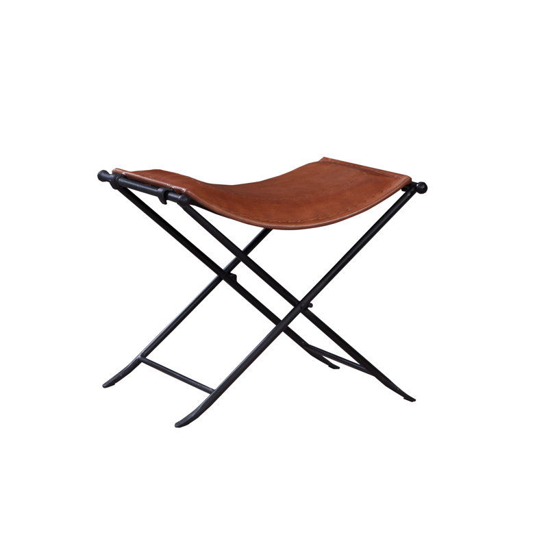 Nardone Genuine Leather Seat Accent Stool, Caramel