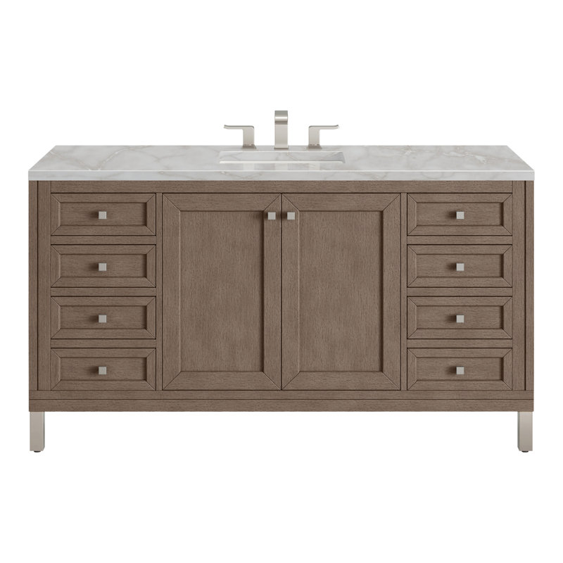 Chicago 60'' Single Bathroom Vanity with Top, 8" Widespread, Victorian Silver, Walnut Whisper