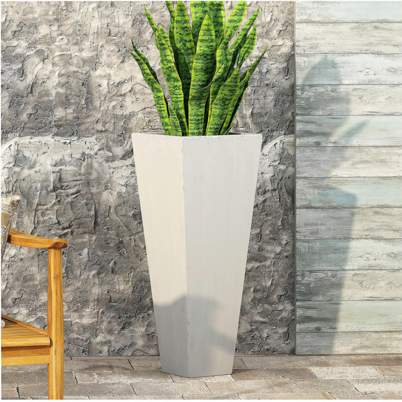 Outdoor Cast Stone Planter With Tapered Look - 13.02L X 13.02W 32.71H, Matte White, Magnesium Oxide, No Assembly Needed Oxide 13In L W 32.5In H, White Finish, Enhance Your Backyard,