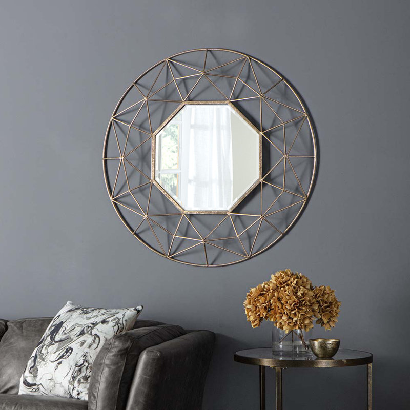 Andromeda Modern 3D Metal Frame Round Mirror 88.5cm