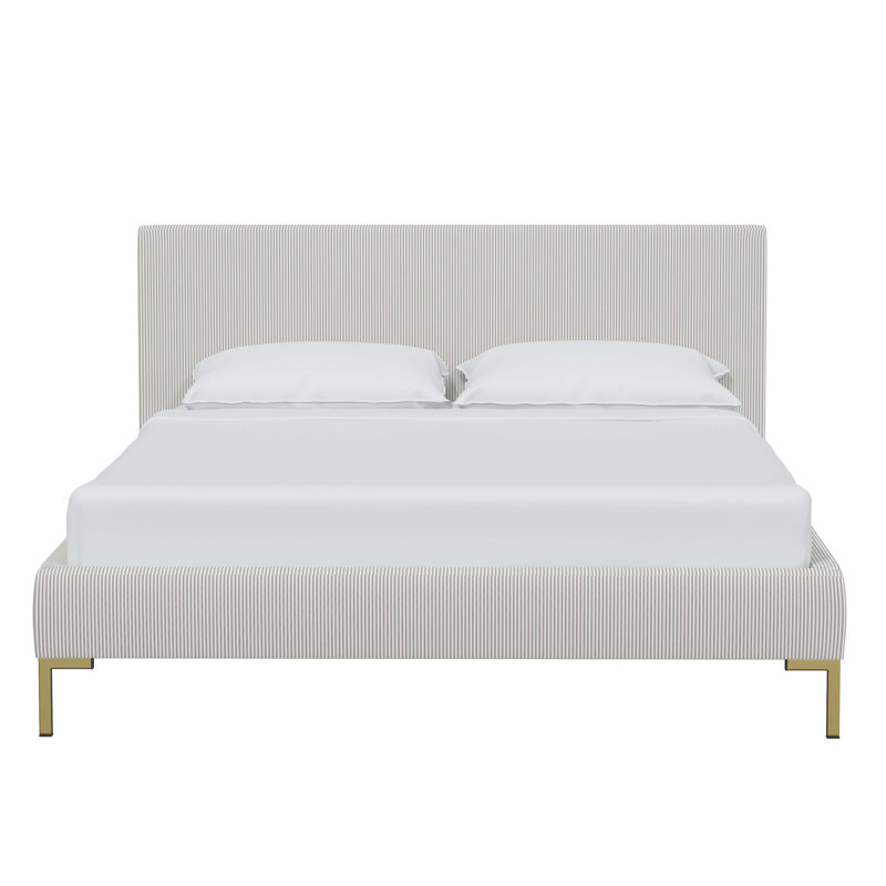 Lit plateforme tapissier Bilkis, Rayures Oxford taupe, Très grand, Rayures grises Shibori