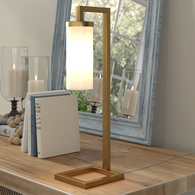 Malva Metal Desk Lamp, Brass, White Glass