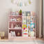 Bibliothèque pour enfants 4 niveaux en bois rose avec bac de rangement pour jouets