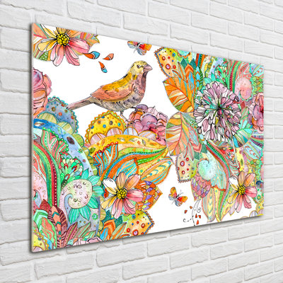 Bird And Ornaments - No Frame Print on Glass