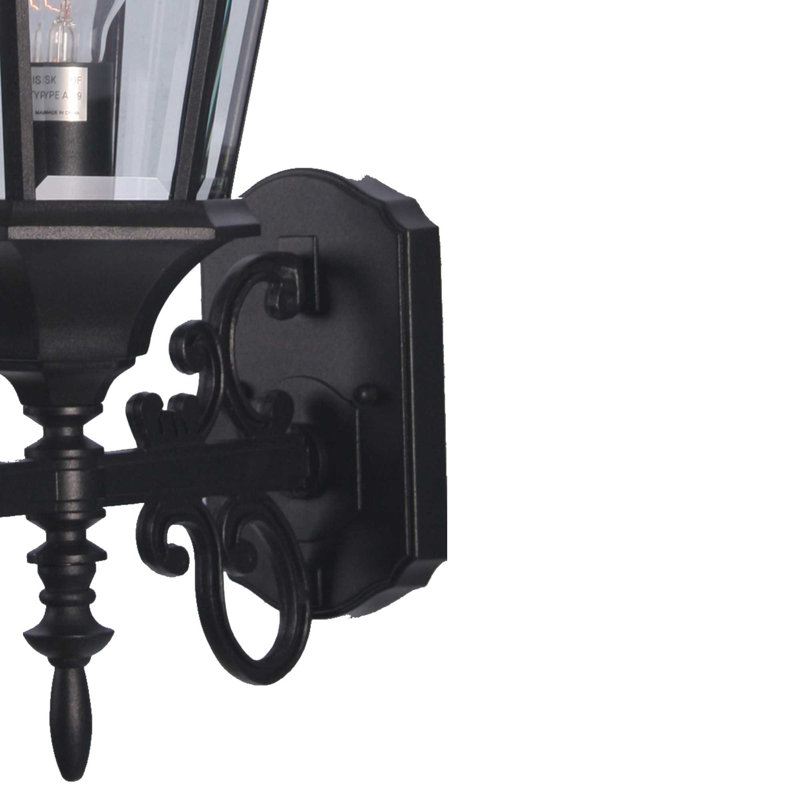 1-Light Outdoor Cast Aluminum Black Lantern Wall Mount Wall Light with Clear Beveled Glass, Black
