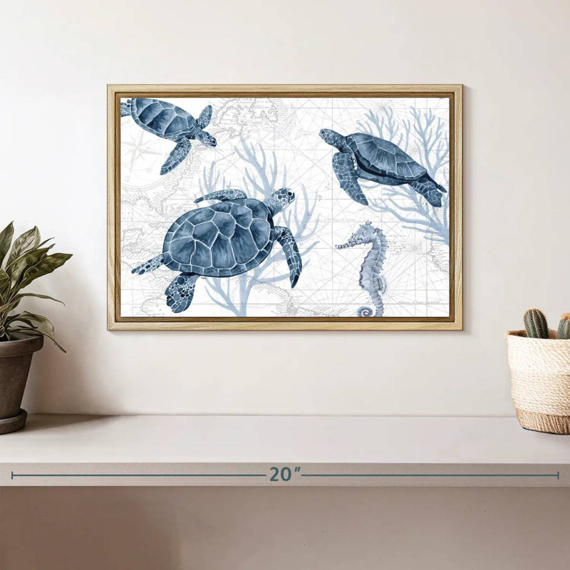Bleu profond I sur blanc, Cadre flottant en bois naturel, 37 po x 25 po