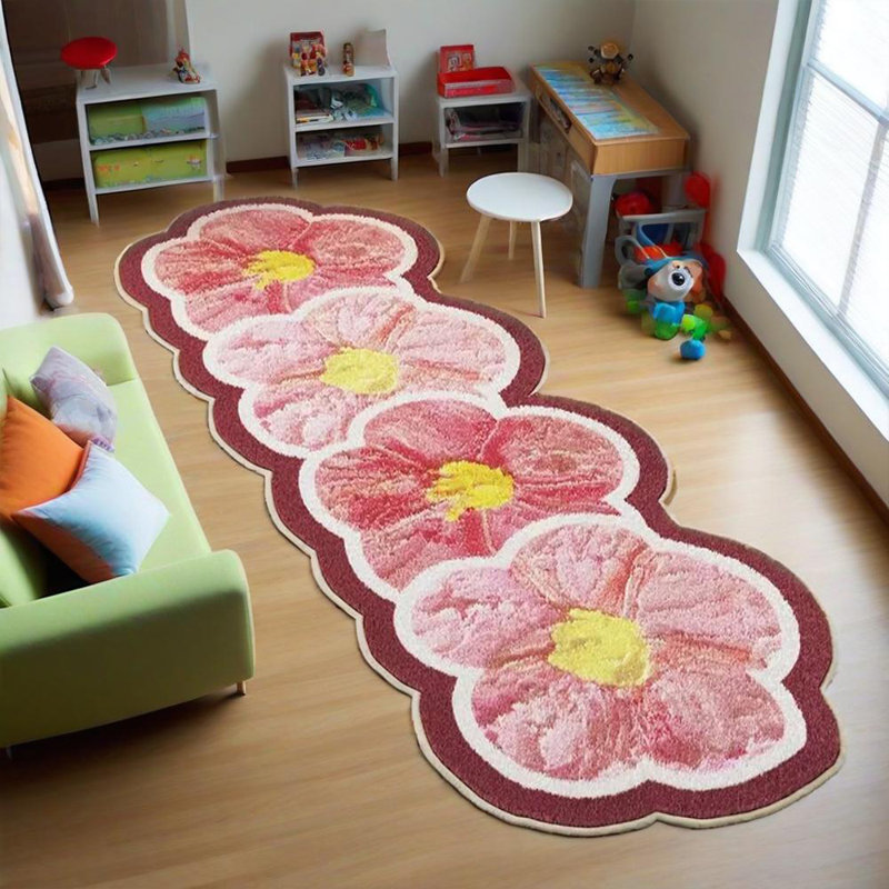 Flower Non-Slip Soft Imitation Cashmere Irregular Home Living Room Bedroom Carpet, Runner 1'12" x 5'3"