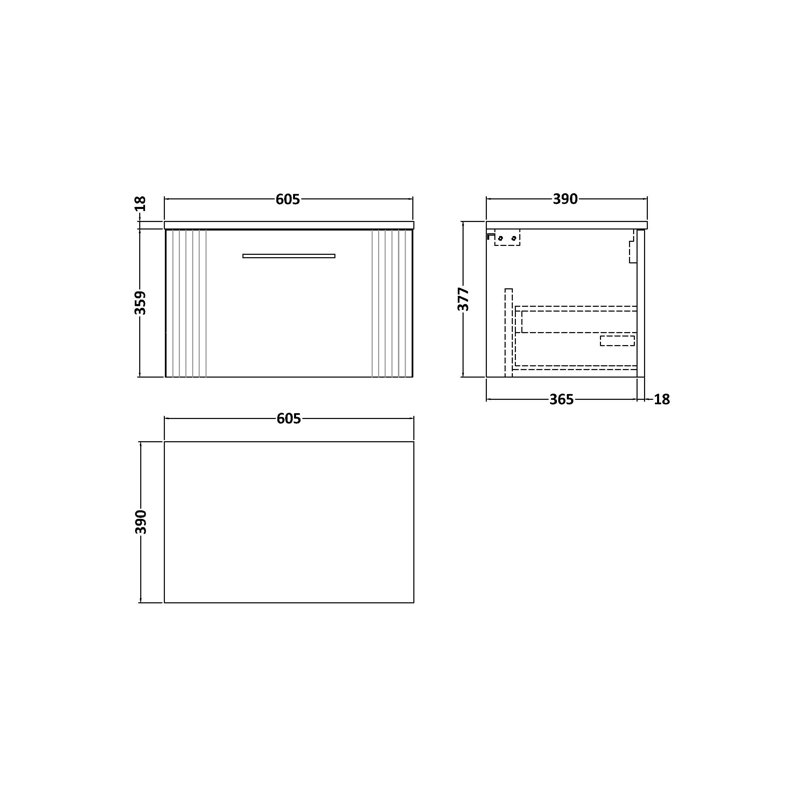 Deco 605cm Single Bathroom Vanity Base Only in Blue, Satin Grey