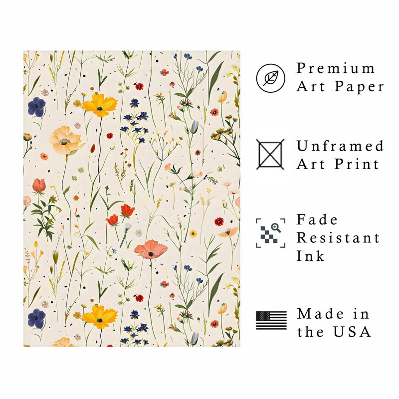 «Botanical Wildflower Elegance», reproduction d'art non encadrée, H 10 po x l 8 po