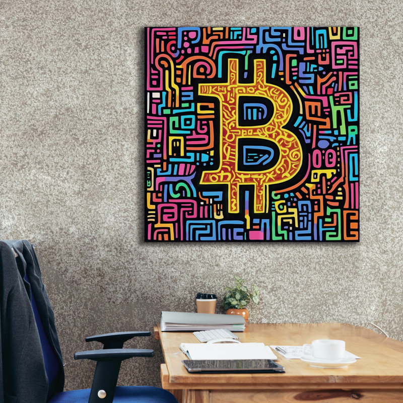 «Epic Graffiti», "Bitcoin Maze" par Rich Monet, art mural sur toile, 37 po x 37 po