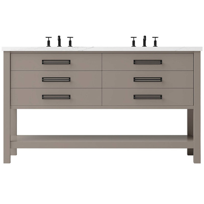 Kiawah Double Drawer Bath Vanity, Taos Taupe, Matte Black, 72"