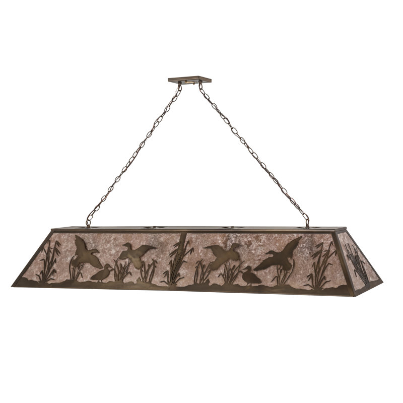 Ducks in Flight 28" Antique Copper Island Pendant with Silver Mica Shade