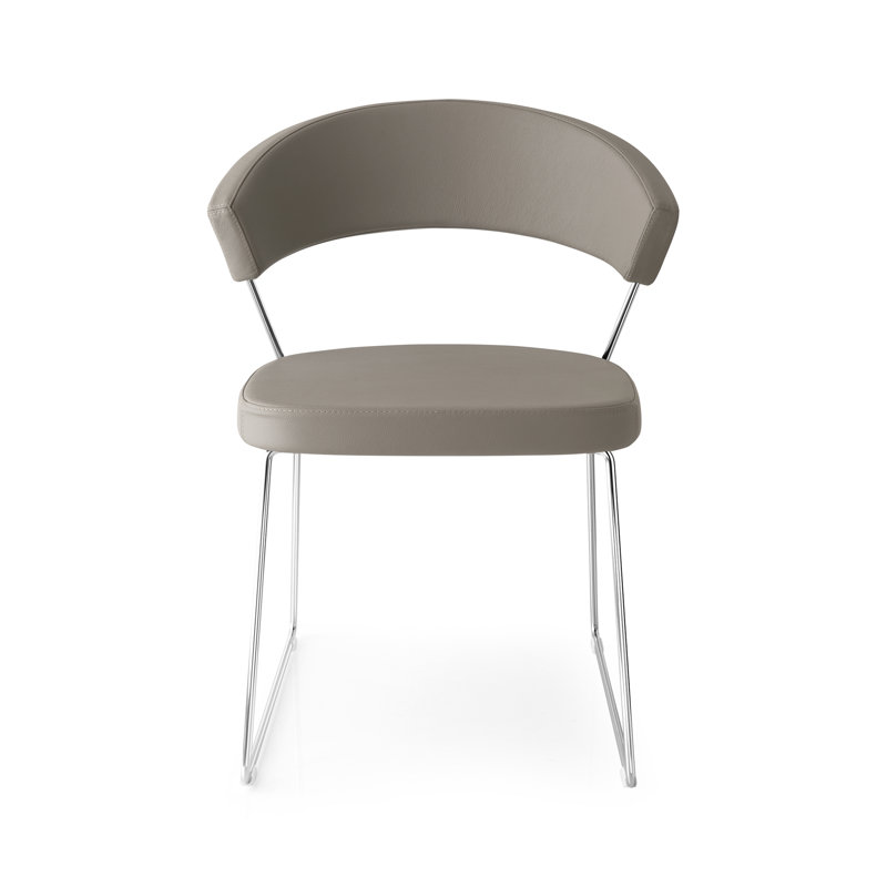 New York Upholstered Armless Chair with Sled Base, Chromed, Taupe