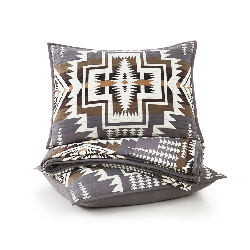 King Gray Cotton Reversible Coverlet Set with Pillow Shams