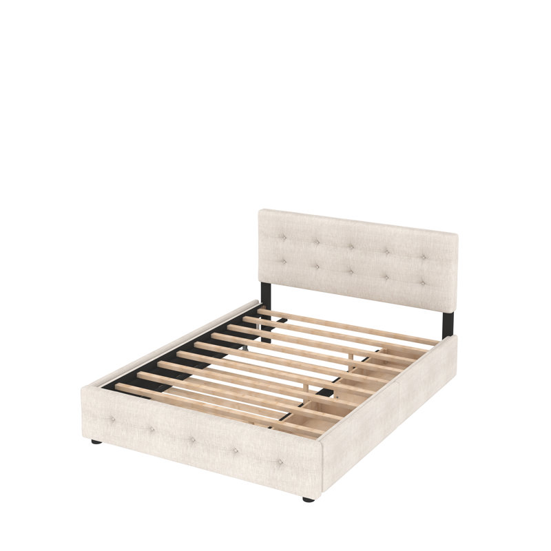 Mirre Upholstered Platform Storage Bed, Beige