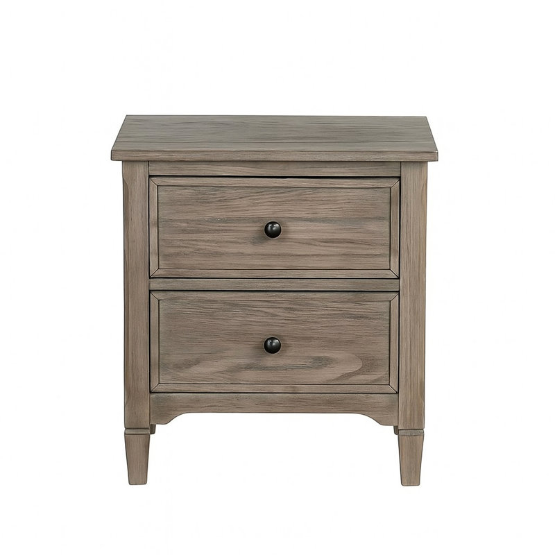Table de chevet pour chambre à coucher 2 avec poignée ronde, couleur gris chaud brossé au fil de fer, bois massif et deux tiroirs spacieux pour les essentiels, espaces compacts et serrés, 22 po de profondeur, 16,05 po de largeur, 23,9 po de hauteur, 44,2 lb