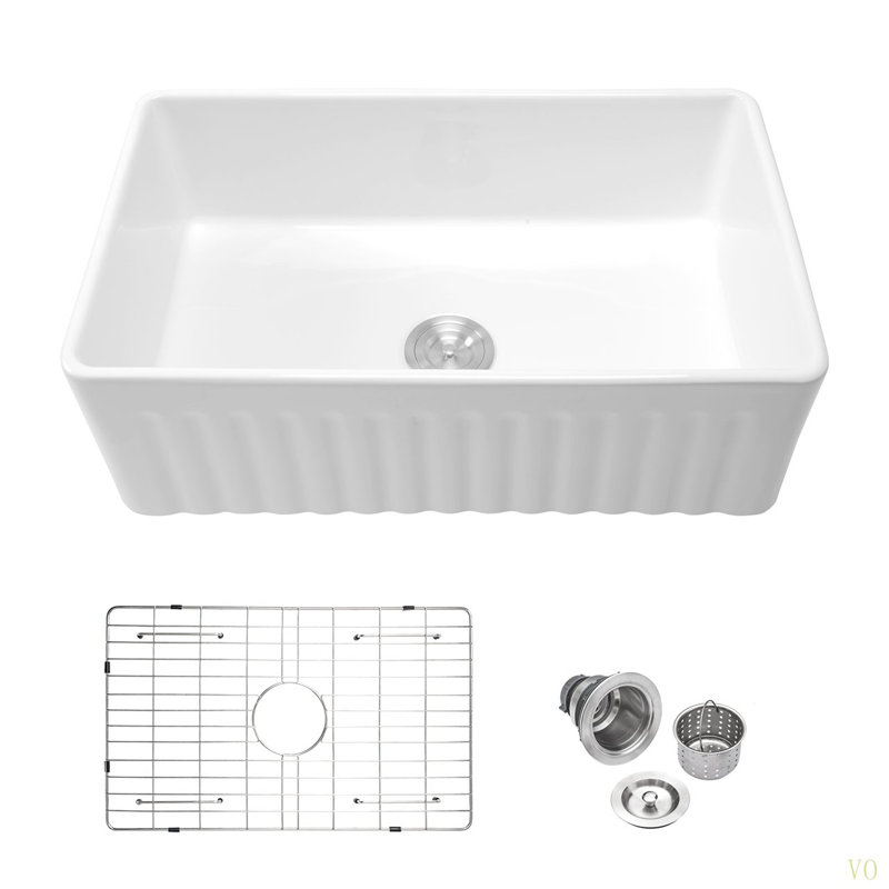 Kitchen Sink - 33 Inch  Porcelain Ceramic Single Bowl Reversible Design Kitchen Sink