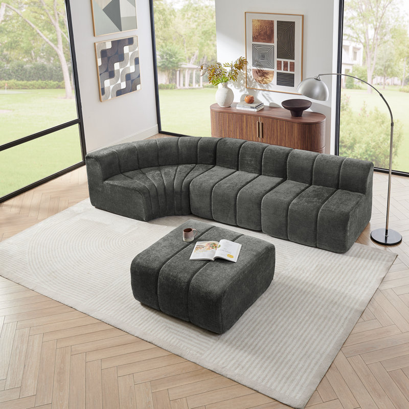 Canapé modulaire moderne avec repose-pieds réglable, Noir