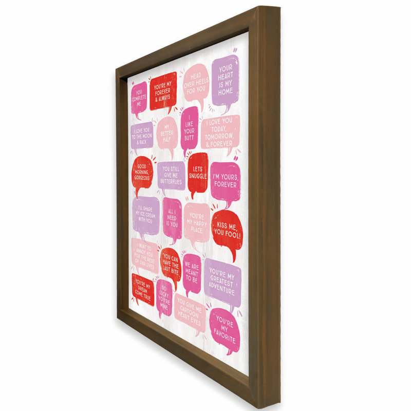 Valentines Love Phrases Brown Framed Print