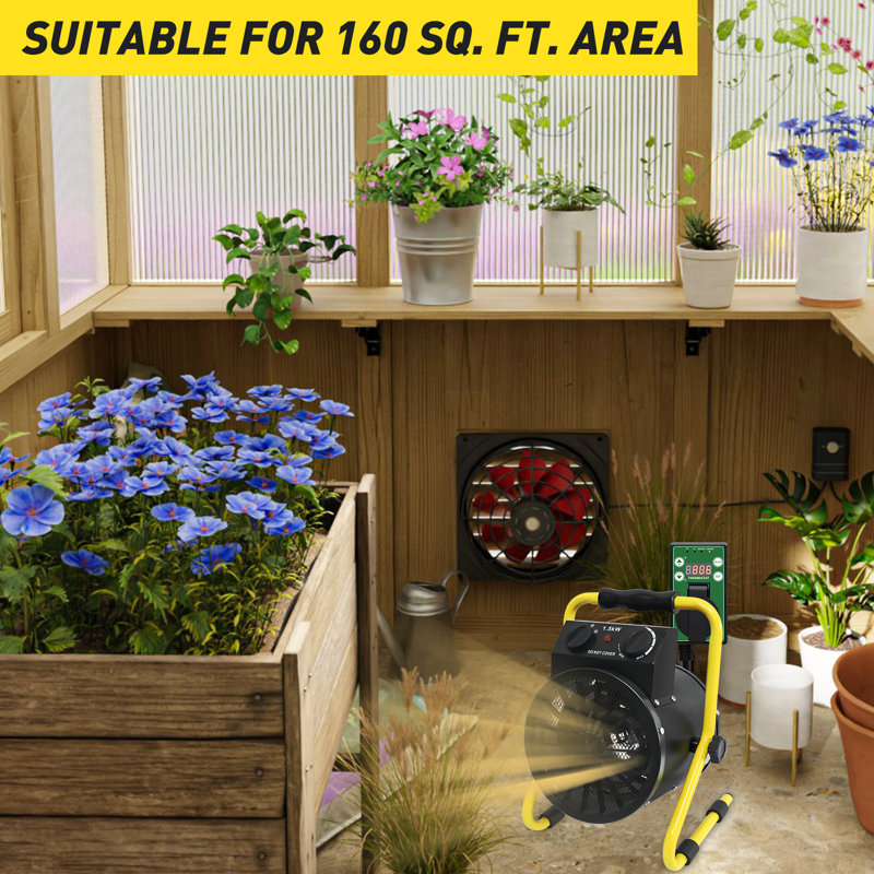 Greenhouse Heater with Thermostat 1500 W Electric Indoor Ceramic Fan Space Heater with Overheat Protection Grow Tent Heater Portable Space Heater Fan, Black
