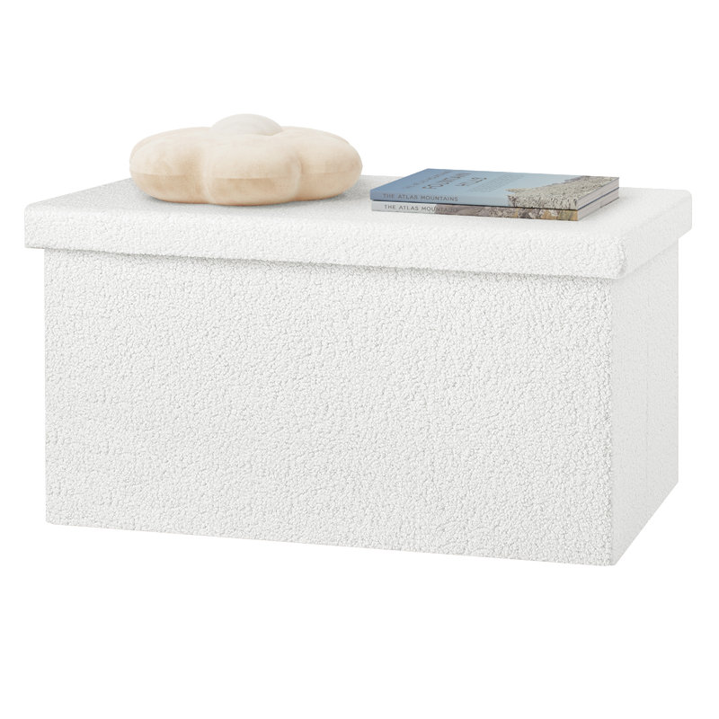 Mechel Polyester Upholstered Storage Bench, White Polyester