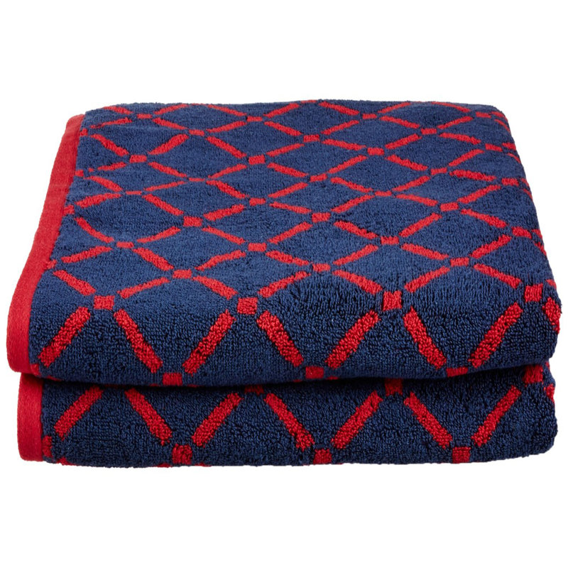 Marito 100% Cotton Medium Weight Soft Luxury Diamond Bath Sheets, Red/Navy Blue