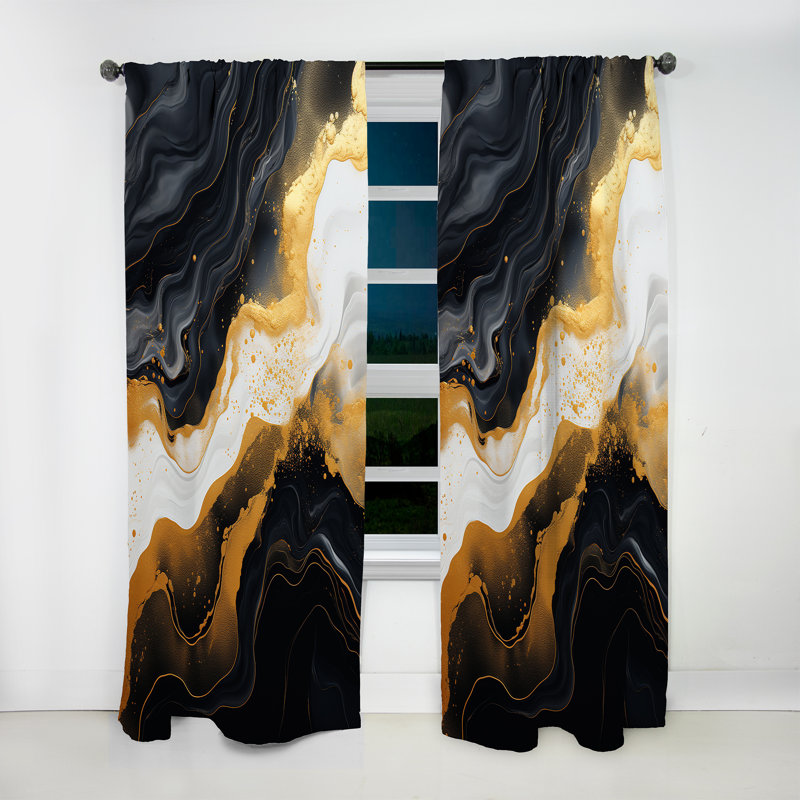 Joyner - Abstract Marble Marble Room Darkening Curtain - 1 Panels, 52" W x 63" L