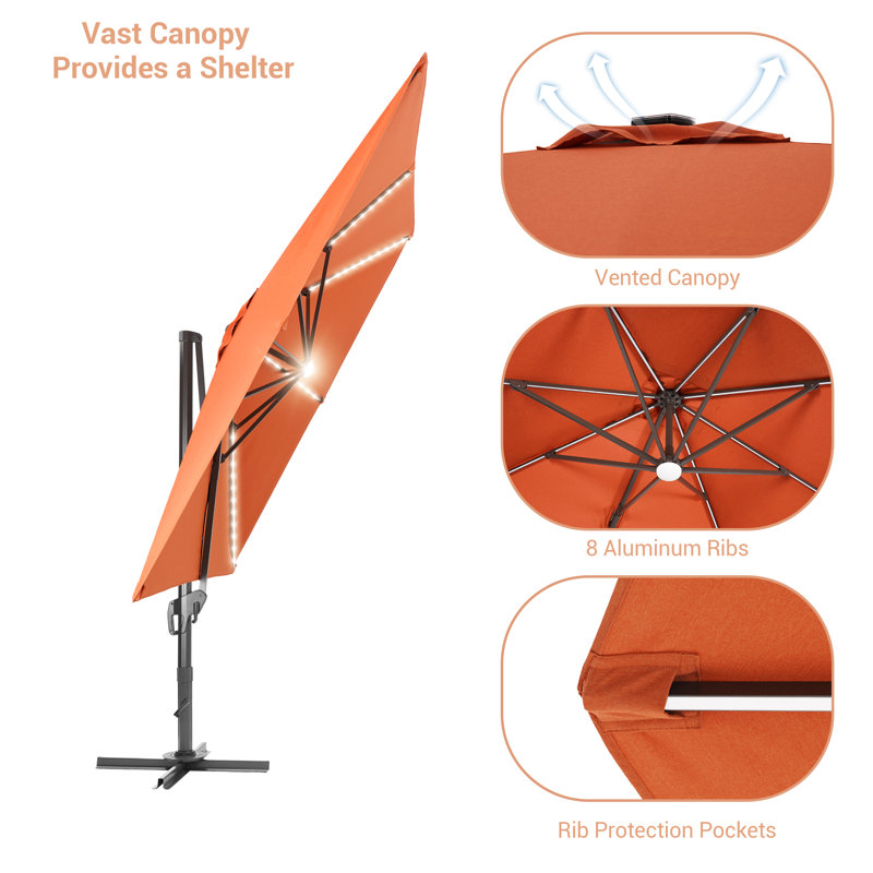 Parasol lumineux rectangulaire en porte-à-faux 11,5 x 9 pi Seena, Rouge