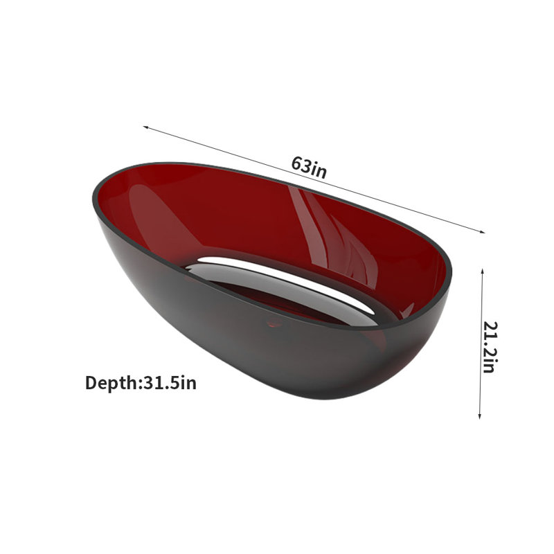 Modern Creative Clear Resin Bathtub 63'' x 31.5'' Resin Bathtub, Red