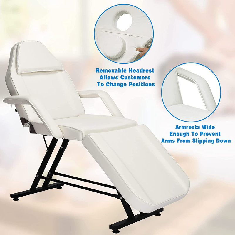 Adjustable Massage Table, Beauty Spa Facial Salon Tattoo Massage Bed with Stool, White