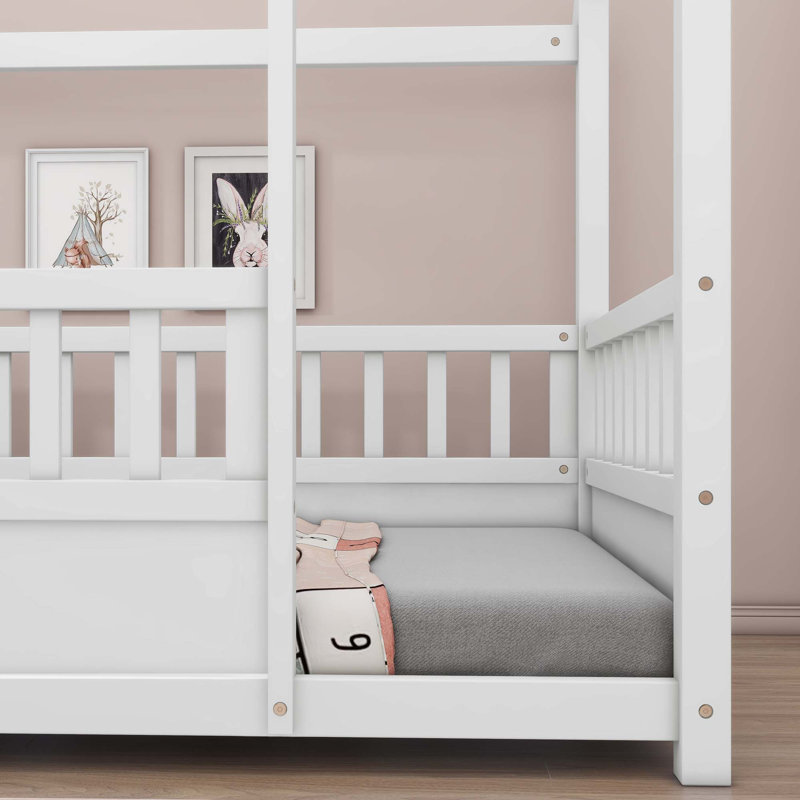 Floor Wooden Bed with House Roof Frame