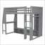 Lit mezzanine simple en bois de pin avec bureau, DEL, multi-rangement et amp; Support suspendu - gris